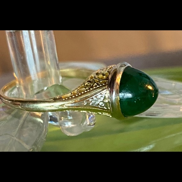 Art Deco Emerald Cabochon Ring - Picture 8 of 13